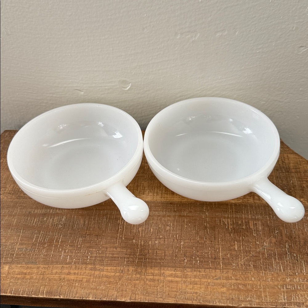 Vintage Milk Glass Soup Bowls with Handles